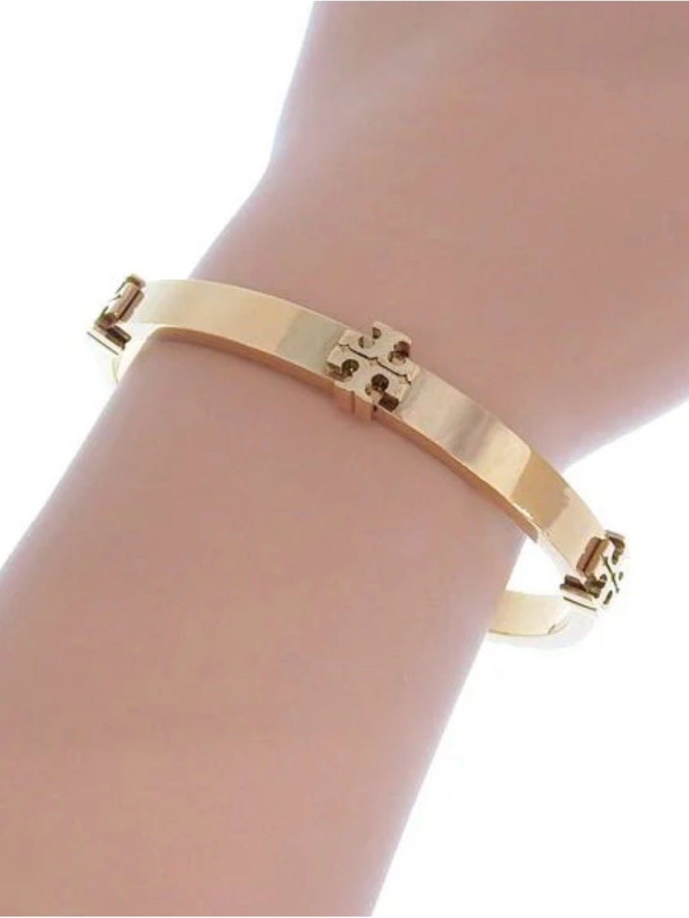 Gold Logo Accent Hinged Bangle Bracelet - Gold
